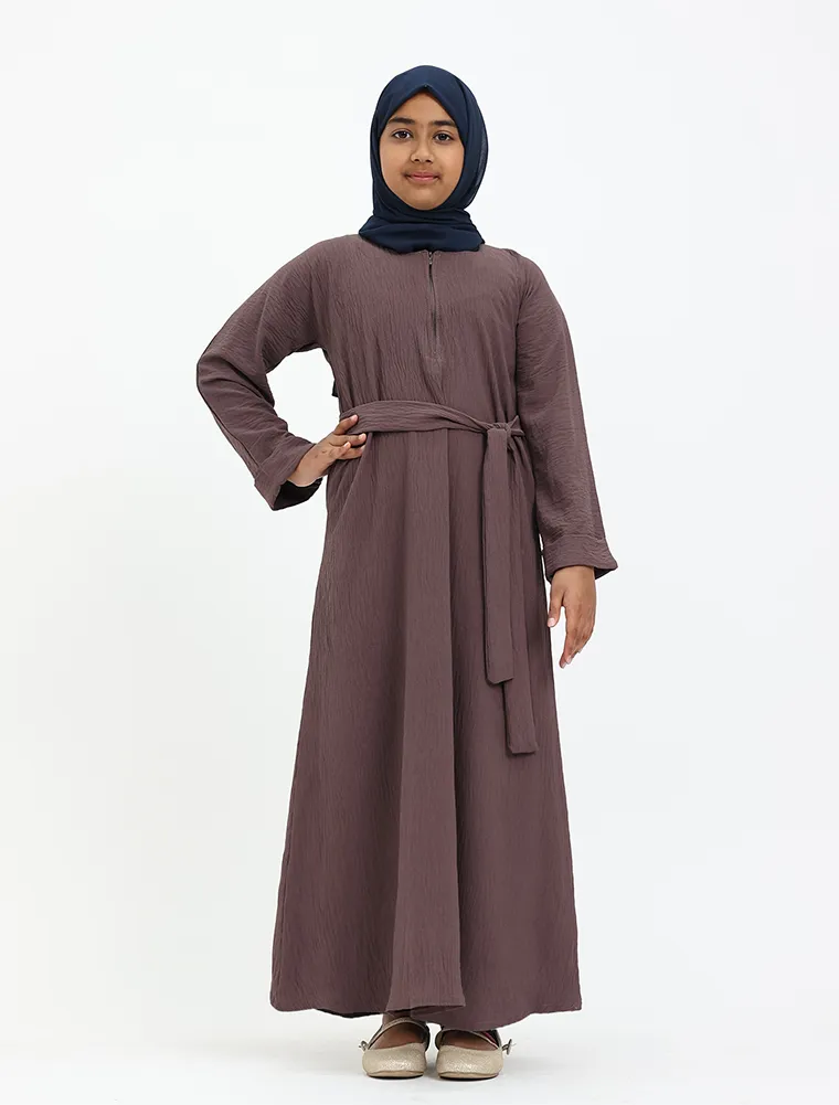 Mauve Linen Feel Basic Girls Abaya